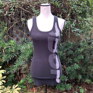 bebe Sport Size S BBSP Black & Silver Printed Logo Racerback Ribbed Gym Tank Top